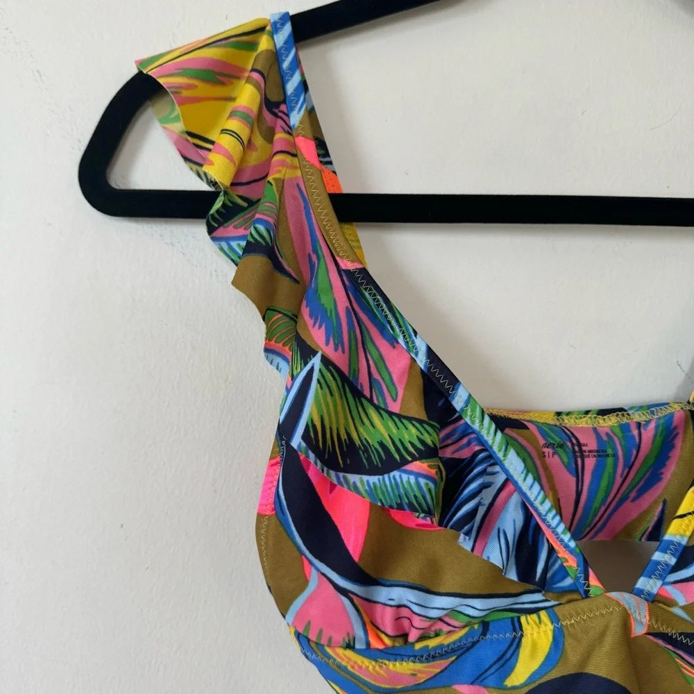 5 For $50🔥 NWOT Aerie Tropical Floral Ruffle Longline Bikini Top S - Picture 4 of 8